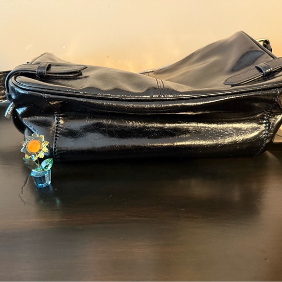 NEW Black Shiny Shoulder Crossbody Bag with Silver Hardware - Picture 4 of 4